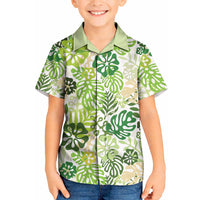 Green Aloha Hawaiian Kid Hawaiian Shirt Monstera Hibiscus Tropical Pattern