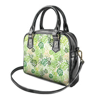 Green Aloha Hawaiian Shoulder Handbag Monstera Hibiscus Tropical Pattern