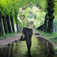 Green Aloha Hawaiian Umbrella Monstera Hibiscus Tropical Pattern