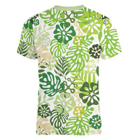 Green Aloha Hawaiian Women V-Neck T-Shirt Monstera Hibiscus Tropical Pattern