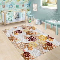 Brown Aloha Hawaiian Area Rug Monstera Hibiscus Tropical Pattern