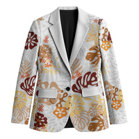 Brown Aloha Hawaiian Blazer Monstera Hibiscus Tropical Pattern
