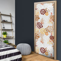 Brown Aloha Hawaiian Door Cover Monstera Hibiscus Tropical Pattern