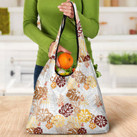 Brown Aloha Hawaiian Grocery Bag Monstera Hibiscus Tropical Pattern