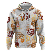 Brown Aloha Hawaiian Hoodie Monstera Hibiscus Tropical Pattern