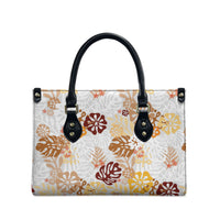 Brown Aloha Hawaiian Leather Bag Monstera Hibiscus Tropical Pattern