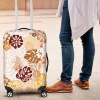 Brown Aloha Hawaiian Luggage Cover Monstera Hibiscus Tropical Pattern