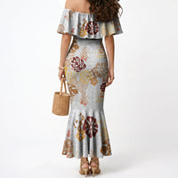 Brown Aloha Hawaiian Mermaid Dress Monstera Hibiscus Tropical Pattern