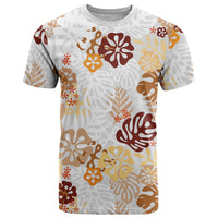Brown Aloha Hawaiian T Shirt Monstera Hibiscus Tropical Pattern