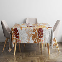 Brown Aloha Hawaiian Tablecloth Monstera Hibiscus Tropical Pattern