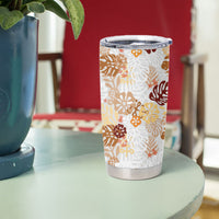 Brown Aloha Hawaiian Tumbler Cup Monstera Hibiscus Tropical Pattern