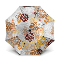Brown Aloha Hawaiian Umbrella Monstera Hibiscus Tropical Pattern