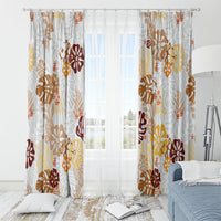 Brown Aloha Hawaiian Window Curtain Monstera Hibiscus Tropical Pattern