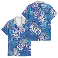 Blue Aloha Hawaiian Family Matching Off The Shoulder Long Sleeve Dress and Hawaiian Shirt Monstera Hibiscus Tropical Pattern