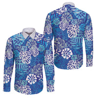 Blue Aloha Hawaiian Family Matching Off Shoulder Maxi Dress and Hawaiian Shirt Monstera Hibiscus Tropical Pattern