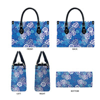 Blue Aloha Hawaiian Leather Bag Monstera Hibiscus Tropical Pattern