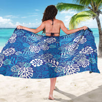 Blue Aloha Hawaiian Sarong Monstera Hibiscus Tropical Pattern