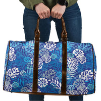 Blue Aloha Hawaiian Travel Bag Monstera Hibiscus Tropical Pattern