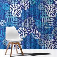 Blue Aloha Hawaiian Window Curtain Monstera Hibiscus Tropical Pattern
