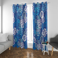 Blue Aloha Hawaiian Window Curtain Monstera Hibiscus Tropical Pattern