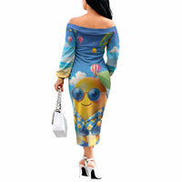 Funny Hawaii Mango Off The Shoulder Long Sleeve Dress Tropical Summer Beach Mascot Vacation
