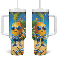 Funny Hawaii Mango Tumbler With Handle Tropical Summer Beach Mascot Vacation