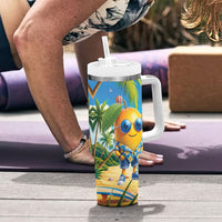 Funny Hawaii Mango Tumbler With Handle Tropical Summer Beach Mascot Vacation