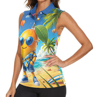 Funny Hawaii Mango Women Sleeveless Polo Shirt Tropical Summer Beach Mascot Vacation