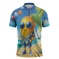 Funny Hawaii Mango Zipper Polo Shirt Tropical Summer Beach Mascot Vacation