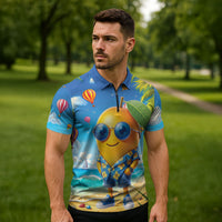 Funny Hawaii Mango Zipper Polo Shirt Tropical Summer Beach Mascot Vacation