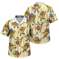 Funny Hawaii Mango Hip Hop Cartoon Family Matching Off Shoulder Short Dress and Hawaiian Shirt Summer Beach Party