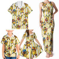 Funny Hawaii Mango Hip Hop Cartoon Family Matching Tank Maxi Dress and Hawaiian Shirt Summer Beach Party
