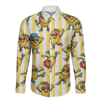 Funny Hawaii Mango Hip Hop Cartoon Long Sleeve Button Shirt Summer Beach Party