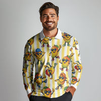 Funny Hawaii Mango Hip Hop Cartoon Long Sleeve Polo Shirt Summer Beach Party