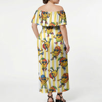 Funny Hawaii Mango Hip Hop Cartoon Off Shoulder Maxi Dress Summer Beach Party