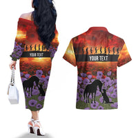 Personalised ANZAC Day Couples Matching Off The Shoulder Long Sleeve Dress and Hawaiian Shirt Remembering the Animals of War