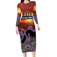 Personalised ANZAC Day Family Matching Long Sleeve Bodycon Dress and Hawaiian Shirt Remembering the Animals of War LT19 Mom's Dress Purple - Polynesian Pride