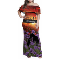 Personalised ANZAC Day Family Matching Off Shoulder Maxi Dress and Hawaiian Shirt Remembering the Animals of War LT19 Mom's Dress Purple - Polynesian Pride