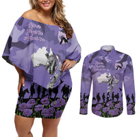 ANZAC Day Couples Matching Off Shoulder Short Dress and Long Sleeve Button Shirt Lest We Forget the Animals Too