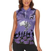 ANZAC Day Women Sleeveless Polo Shirt Lest We Forget the Animals Too