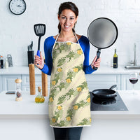 Hawaiian Pikake Maile Lei Apron Tiare Hibiscus Kalo Palapalai Leaf Beige