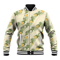 Hawaiian Pikake Maile Lei Baseball Jacket Tiare Hibiscus Kalo Palapalai Leaf Beige
