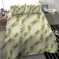 Hawaiian Pikake Maile Lei Bedding Set Tiare Hibiscus Kalo Palapalai Leaf Beige