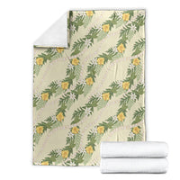 Hawaiian Pikake Maile Lei Blanket Tiare Hibiscus Kalo Palapalai Leaf Beige