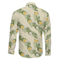 Hawaiian Pikake Maile Lei Family Matching Off Shoulder Short Dress and Hawaiian Shirt Tiare Hibiscus Kalo Palapalai Leaf Beige LT19 - Polynesian Pride