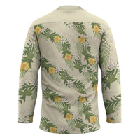 Hawaiian Pikake Maile Lei Hockey Jersey Tiare Hibiscus Kalo Palapalai Leaf Beige