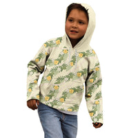 Hawaiian Pikake Maile Lei Kid Hoodie Tiare Hibiscus Kalo Palapalai Leaf Beige