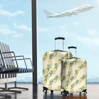 Hawaiian Pikake Maile Lei Luggage Cover Tiare Hibiscus Kalo Palapalai Leaf Beige