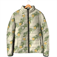 Hawaiian Pikake Maile Lei Padded Jacket Tiare Hibiscus Kalo Palapalai Leaf Beige