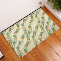 Hawaiian Pikake Maile Lei Rubber Doormat Tiare Hibiscus Kalo Palapalai Leaf Beige